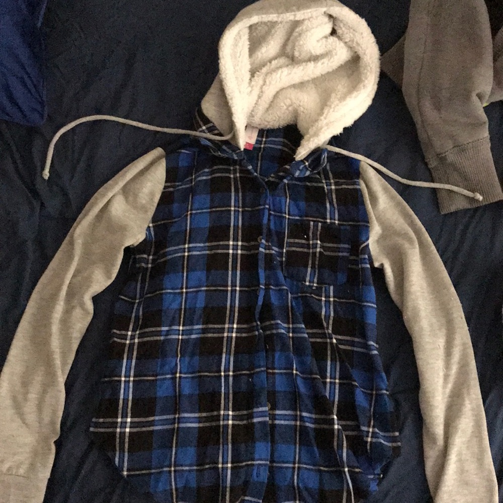 Flannel button up with hoodie